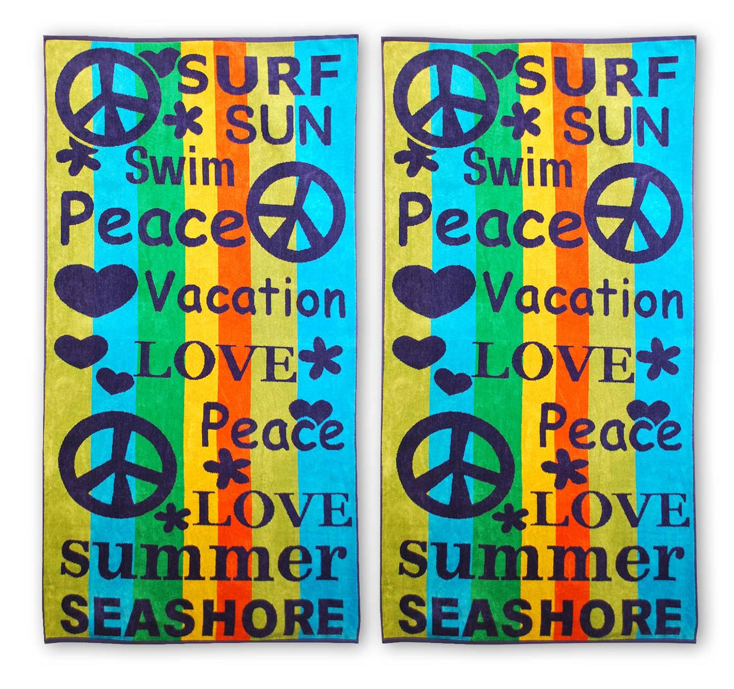 Peace Love Oversized Cotton 2 Piece Beach Towel Set