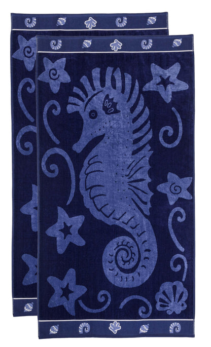 Sea Horse Oversized Cotton 2 Piece Beach Towel Set