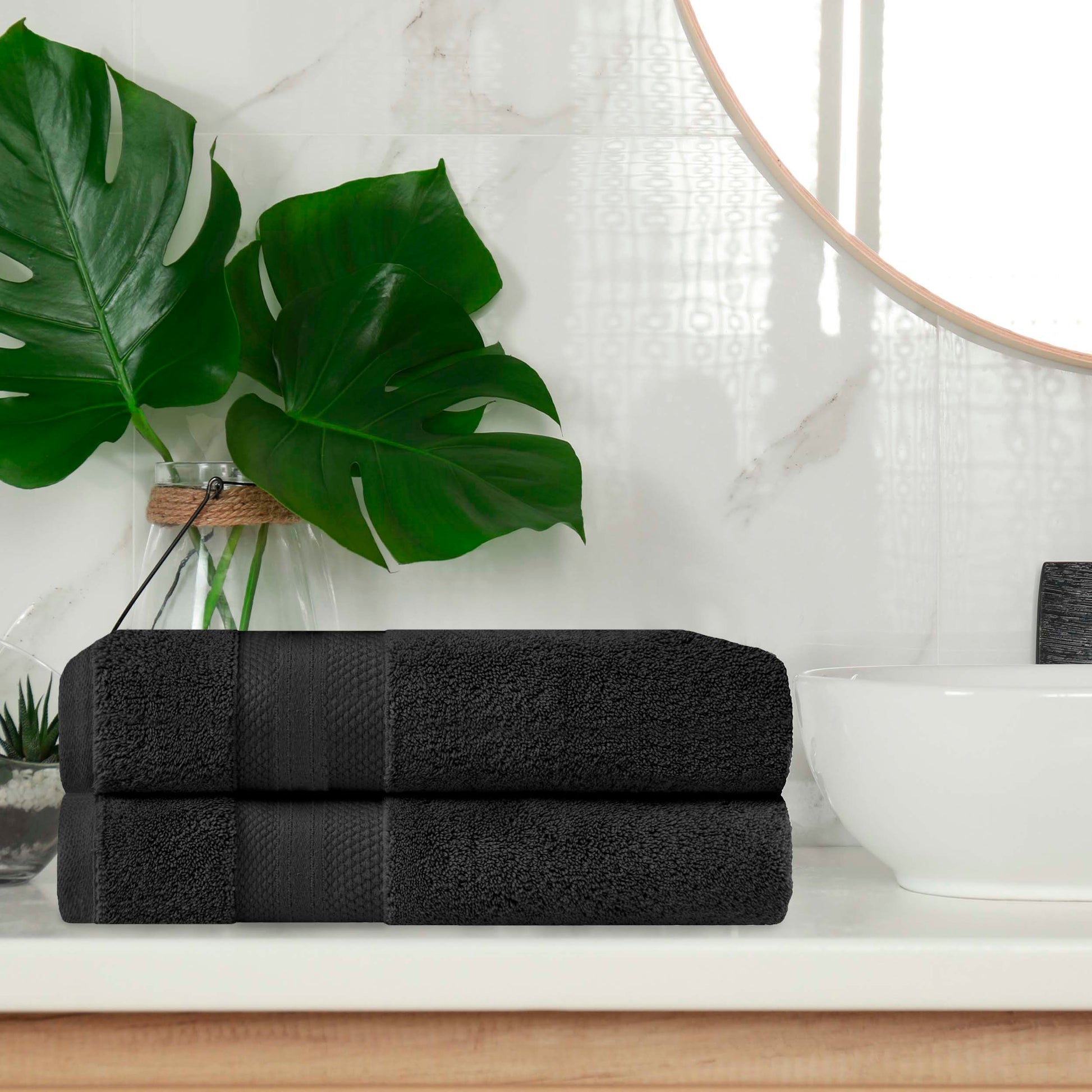 Superior Premium Turkish-Cotton Assorted Towel Set - Black