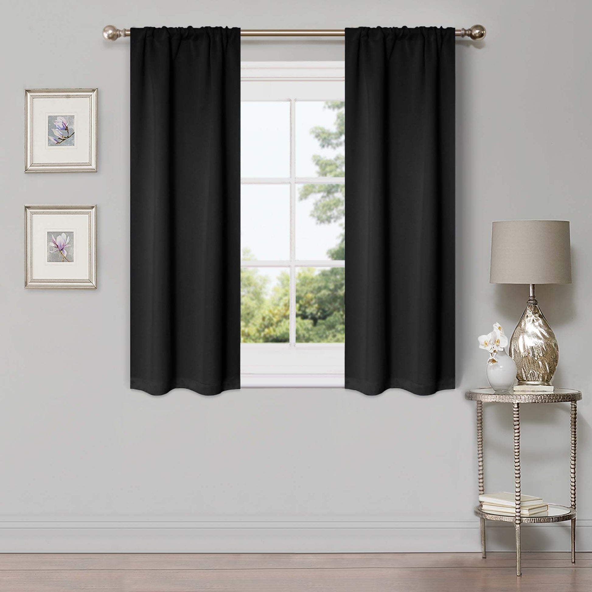 Solid Machine Washable Room Darkening Blackout Curtains, Set of 2 - Black