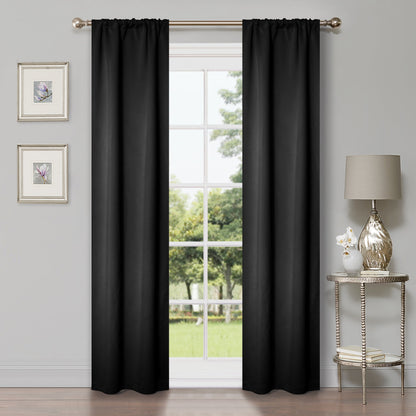 Solid Machine Washable Room Darkening Blackout Curtains, Set of 2 - Black