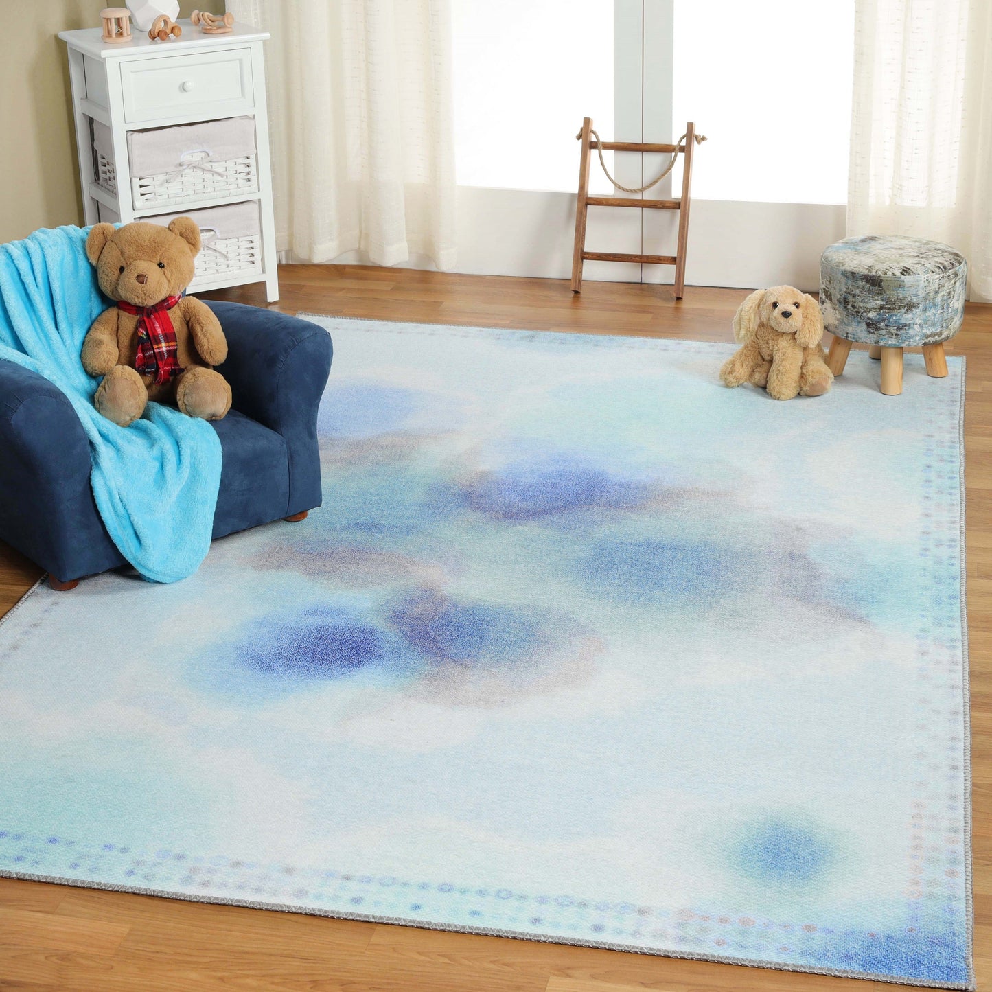 Superior Blossom Abstract Flatweave Indoor Area Rug - Cerulean Blue