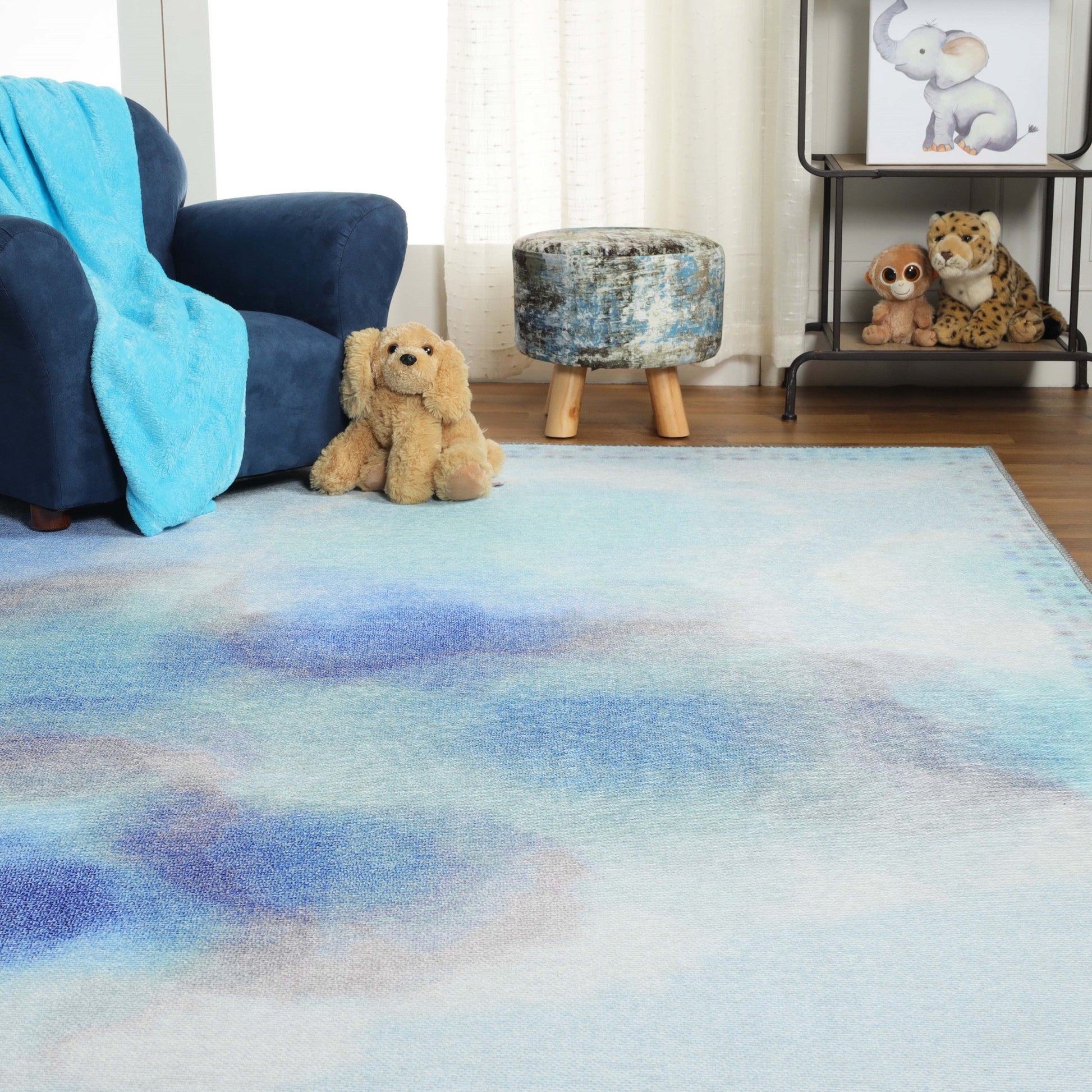 Superior Blossom Abstract Flatweave Indoor Area Rug - Cerulean Blue