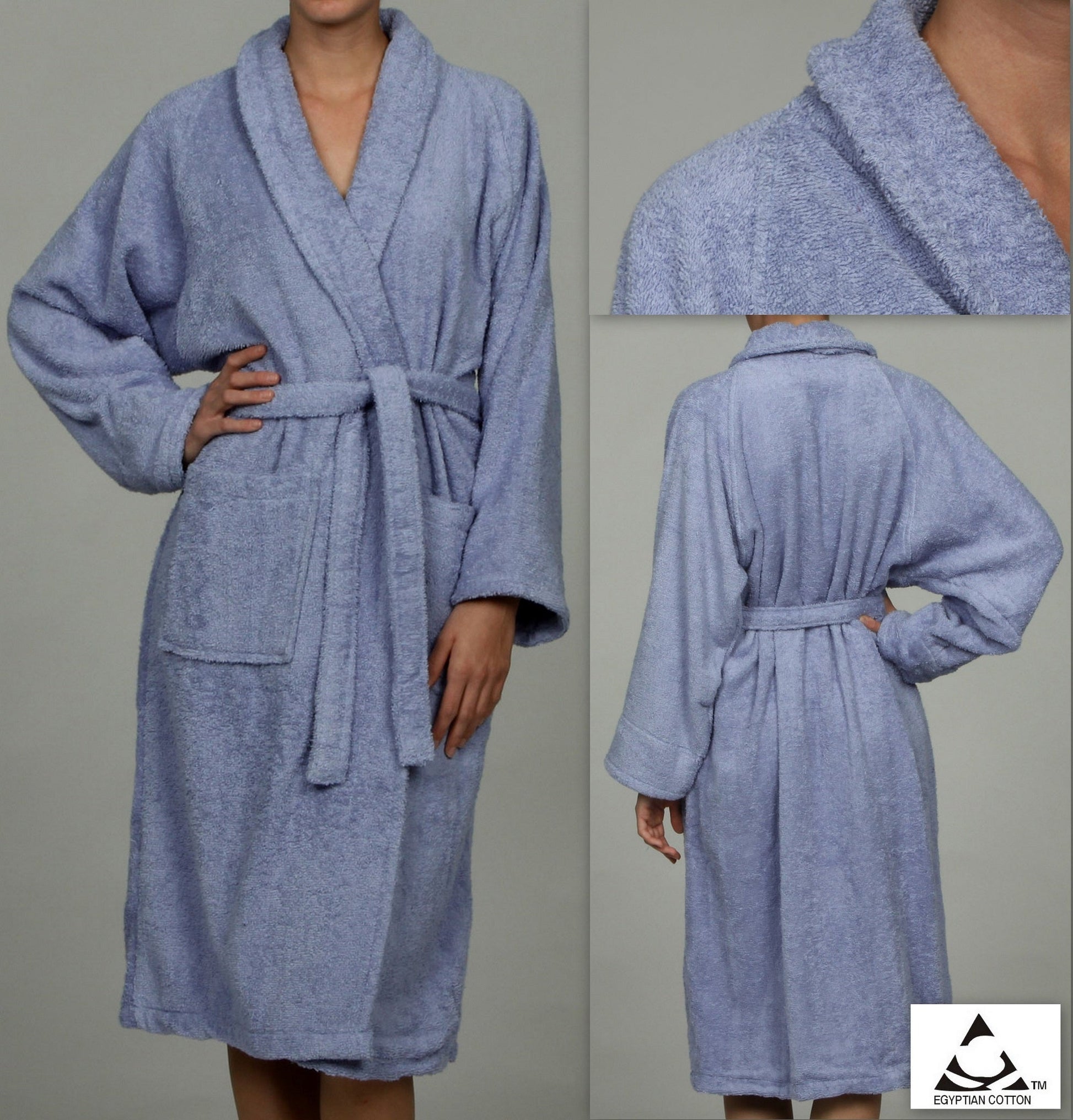 Cotton Ultra-Soft Terry Adult Unisex Lightweight Luxury Bathrobe - Blue