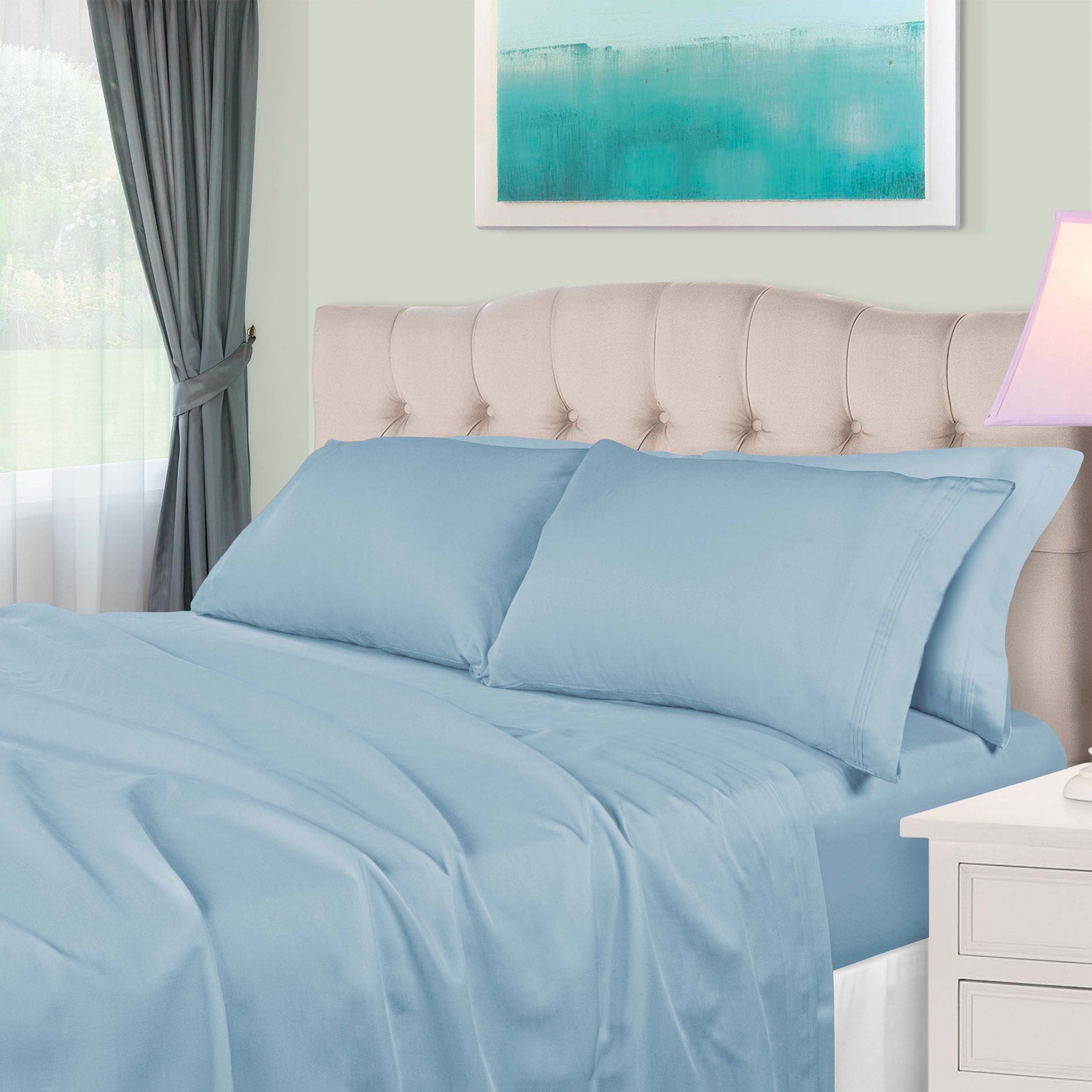 Superior Premium 650 Thread Count Egyptian Cotton Solid Deep Pocket Sheet Set - Baby Blue