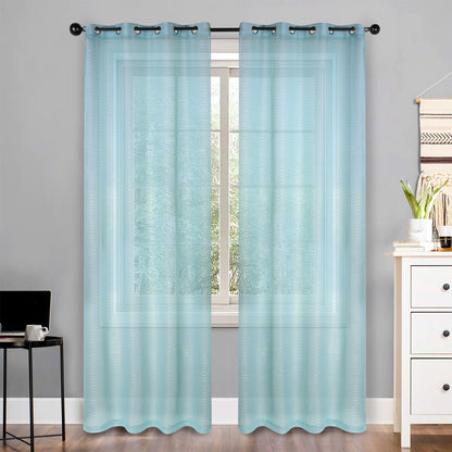 Jackson Striped Sheer Window Curtain Panels - Baby Blue