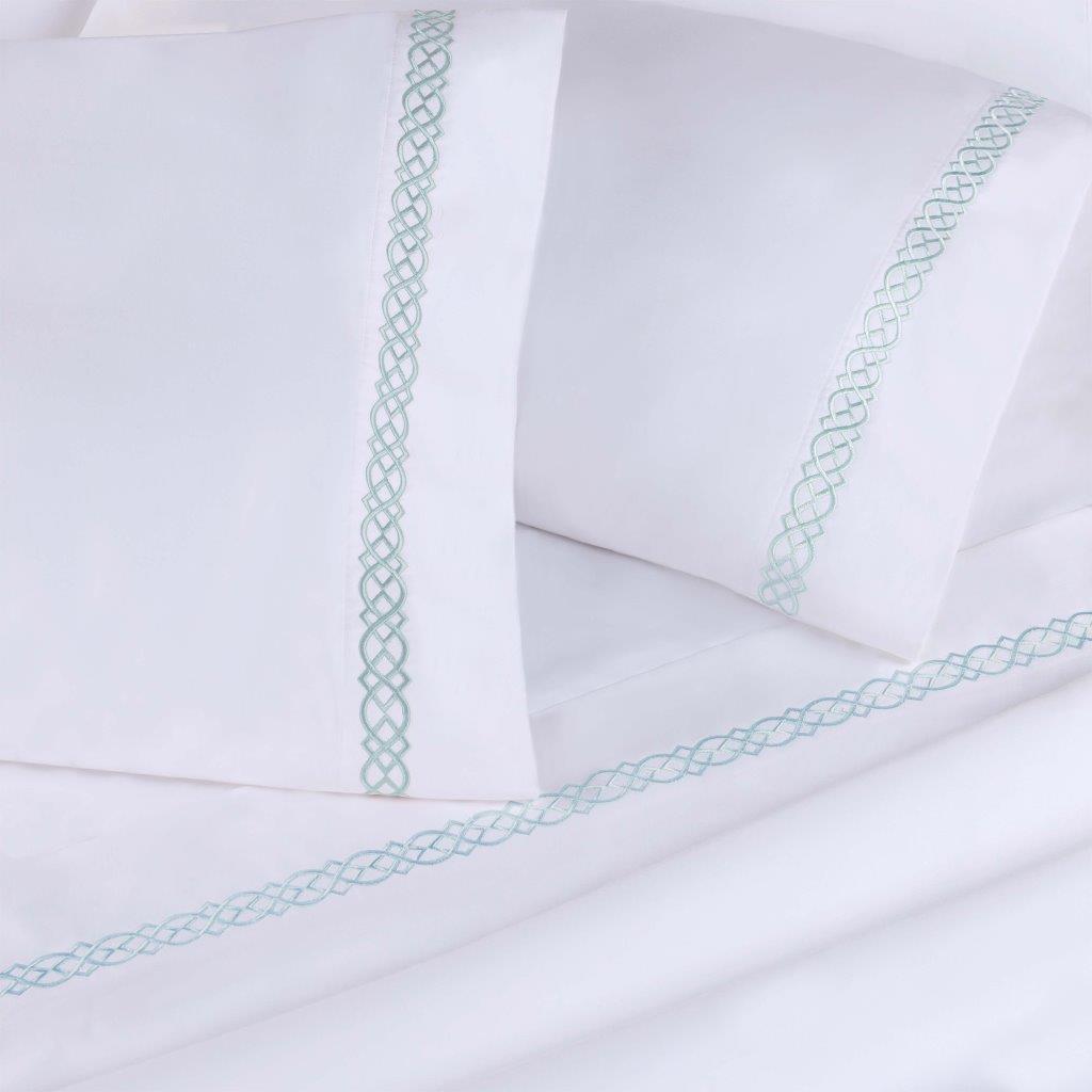 Egyptian Cotton 1000 Thread Count Embroidered Pillowcase Set - BabyBlue