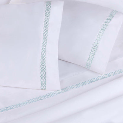 Egyptian Cotton 1000 Thread Count Embroidered Pillowcase Set - BabyBlue