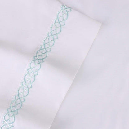 Egyptian Cotton 1000 Thread Count Embroidered Pillowcase Set - BabyBlue