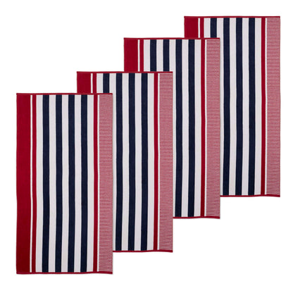 Cotton Striped Oversized 4 Piece Beach Towel Set