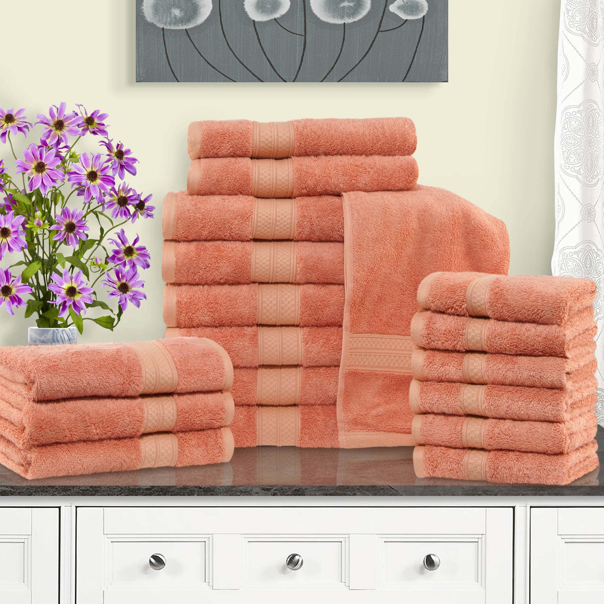 Rayon from Bamboo Cotton Blend Luxury Assorted 18 Piece Towel Set - Salmon