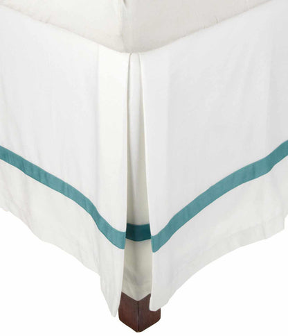 Band Border 15 Inch Drop Cotton Bedskirt  - White/Turquoise