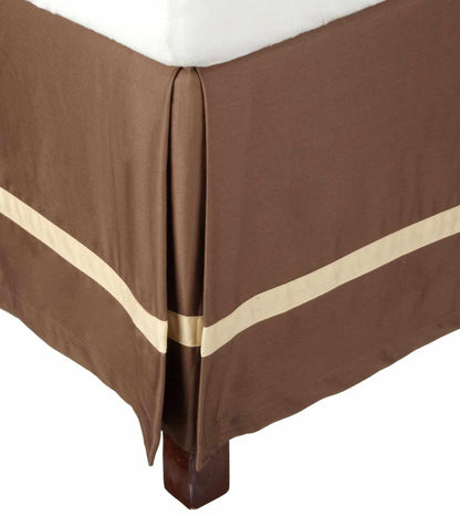 Band Border 15 Inch Drop Cotton Bedskirt  - Mocha/Honey