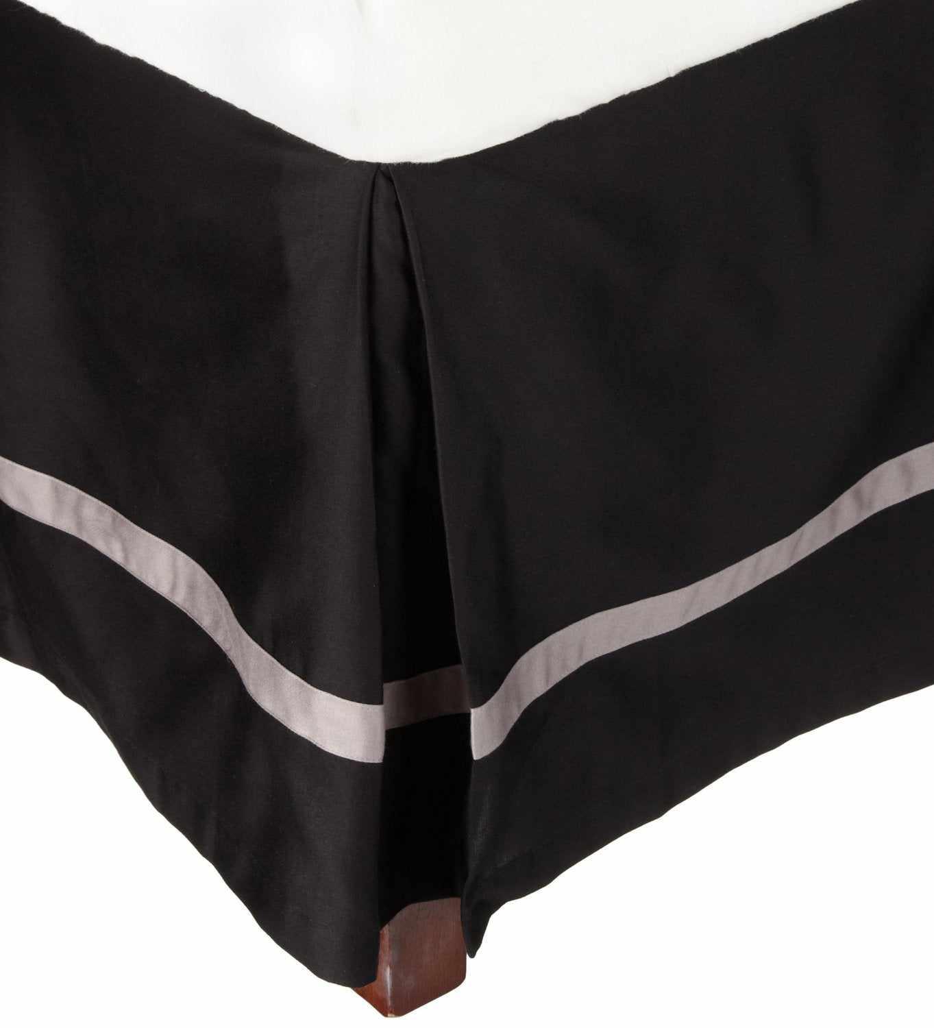 Band Border 15 Inch Drop Cotton Bedskirt  - Black/Grey