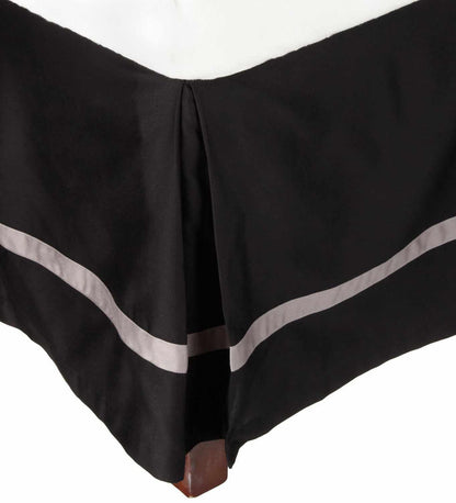 Band Border 15 Inch Drop Cotton Bedskirt  - Black/Grey