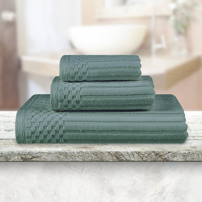 Soho Ribbed Cotton Absorbent 3 Piece Assorted Towel Set - Basil