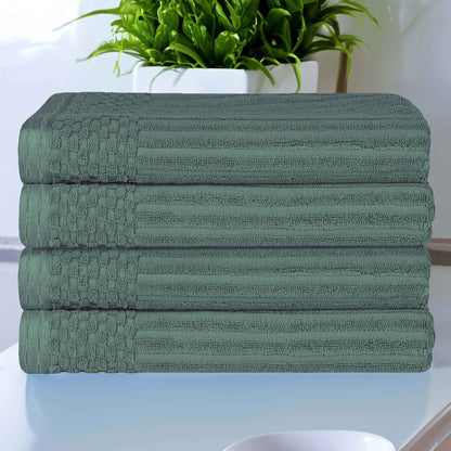 Soho Ribbed Cotton Absorbent Bath Towel Set of 4 - Basil