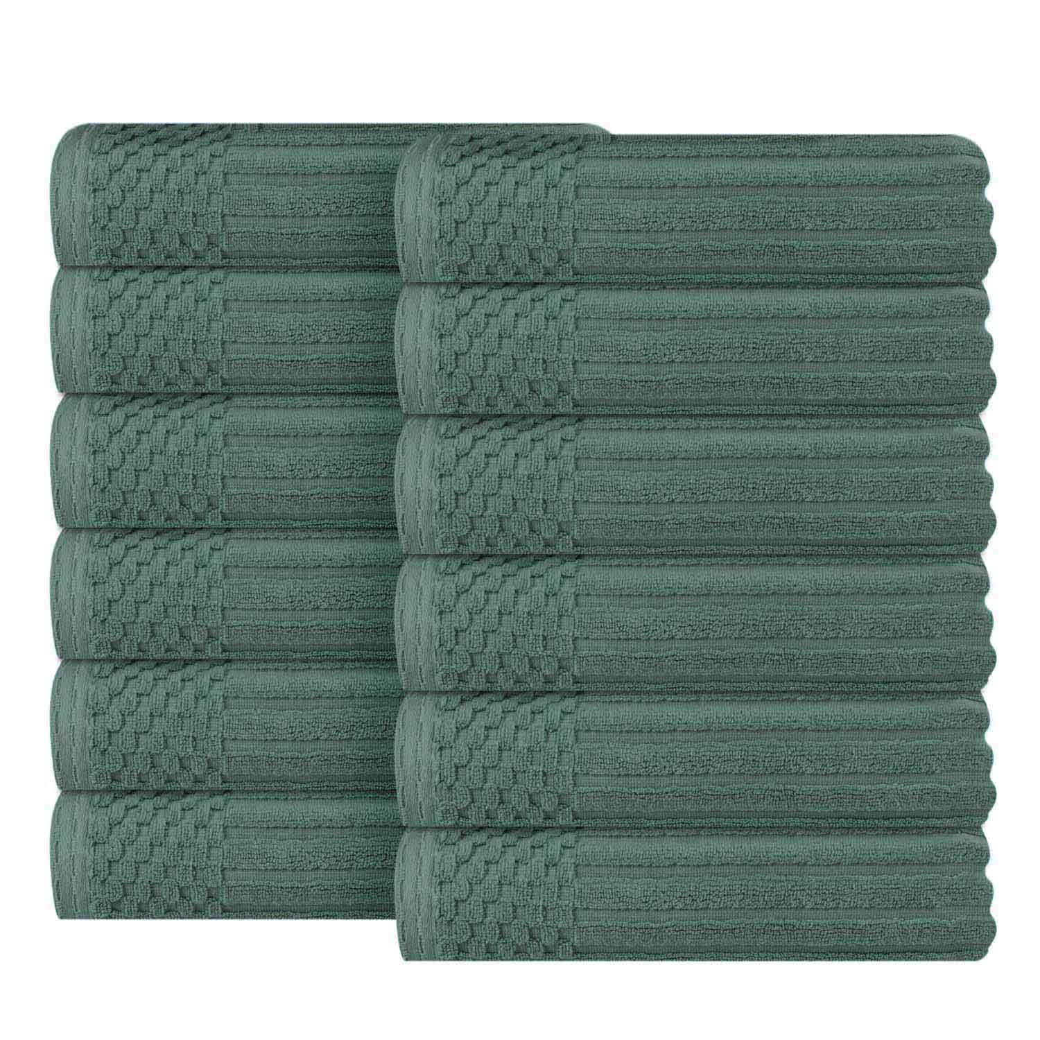 Soho Ribbed Cotton Absorbent Face Towel / Washcloth Set of 12 - Basil