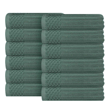 Soho Ribbed Cotton Absorbent Face Towel / Washcloth Set of 12 - Basil