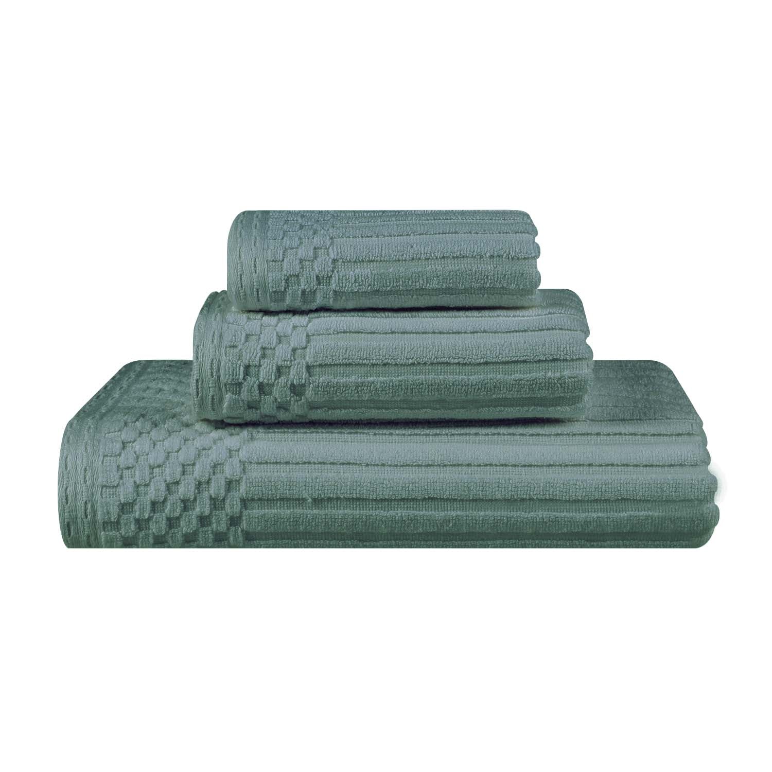 Soho Ribbed Cotton Absorbent 3 Piece Assorted Towel Set - Basil