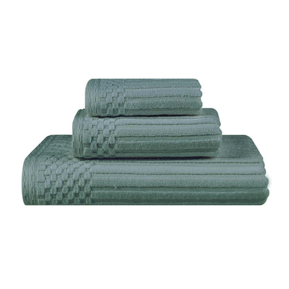 Soho Ribbed Cotton Absorbent 3 Piece Assorted Towel Set - Basil