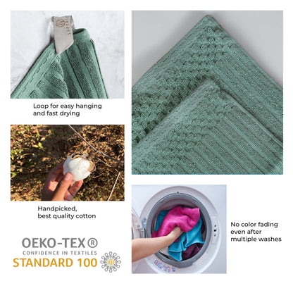 Soho Ribbed Cotton Absorbent 3 Piece Assorted Towel Set - Basil