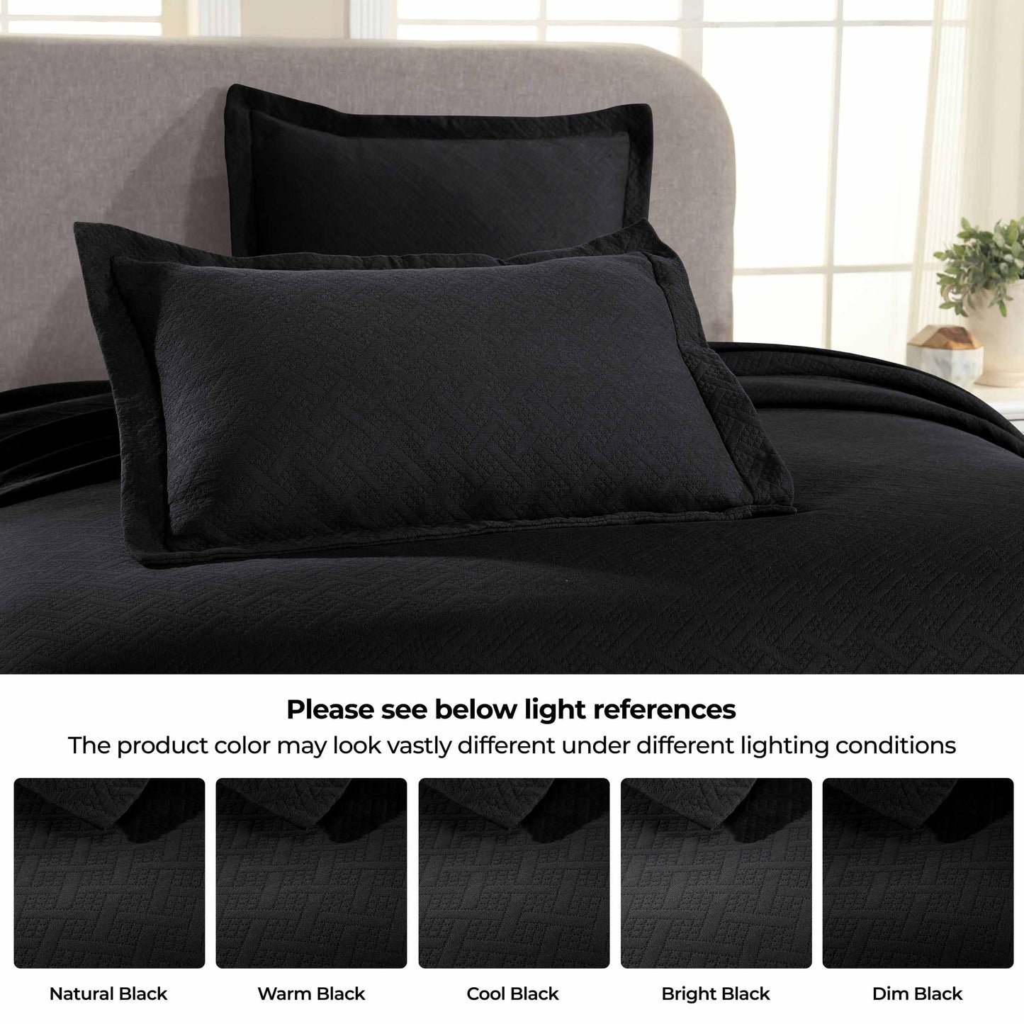 Basket Weave Matelasse Cotton Bedspread Set - Black