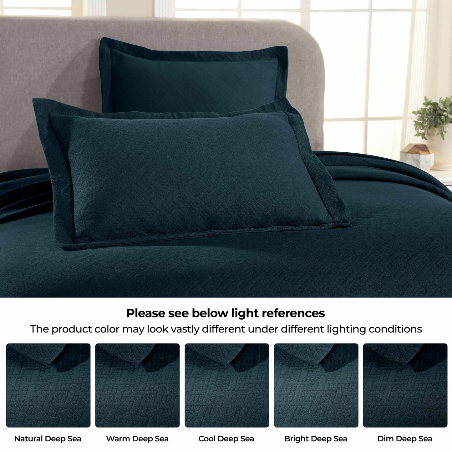 Basket Weave Matelasse Cotton Bedspread Set - Deep Sea