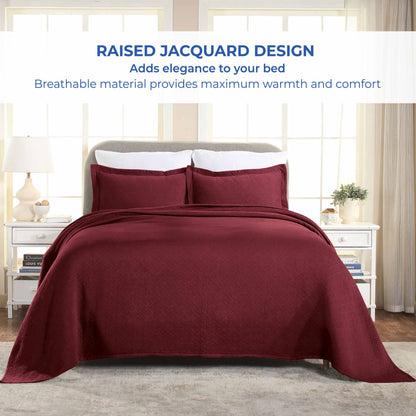 Basket Weave Matelasse Cotton Bedspread Set - Garnet