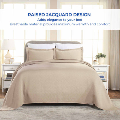 Basket Weave Matelasse Cotton Bedspread Set - Linen