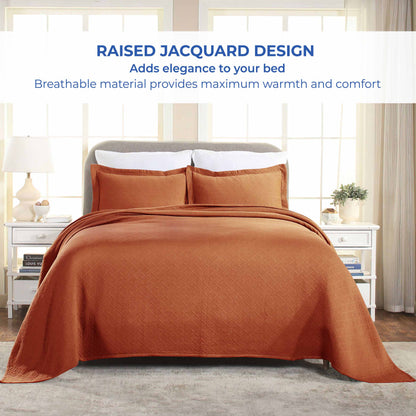 Basket Weave Matelasse Cotton Bedspread Set - Mandarin