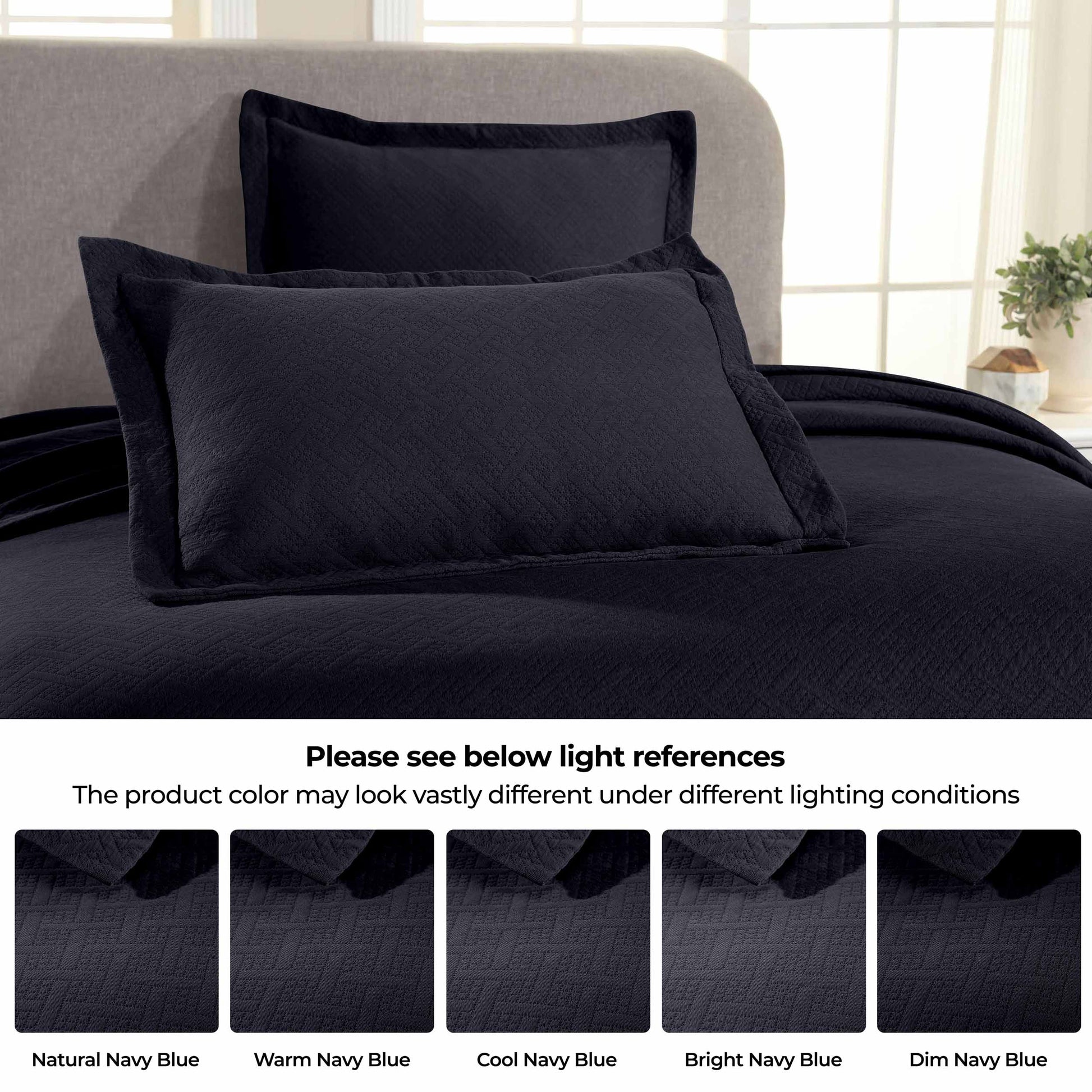 Basket Weave Matelasse Cotton Bedspread Set - Navy Blue