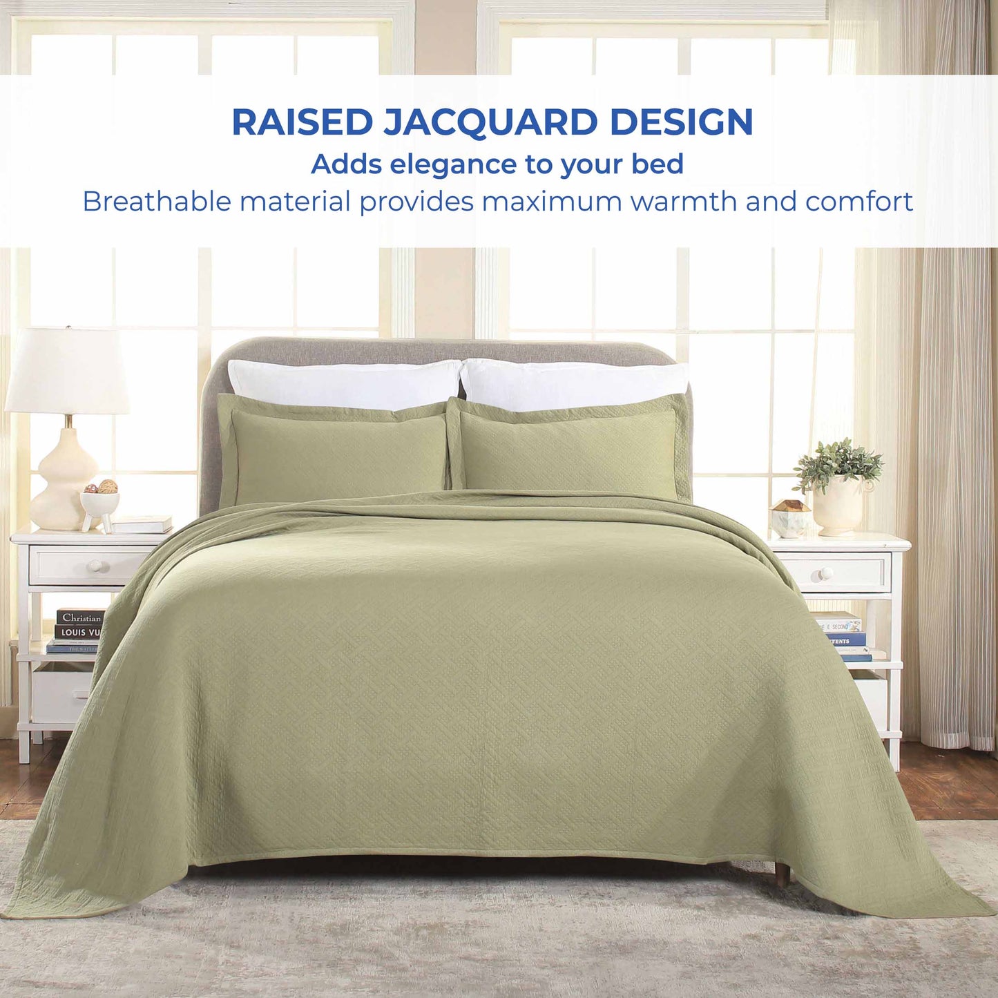 Basket Weave Matelasse Cotton Bedspread Set - Sage