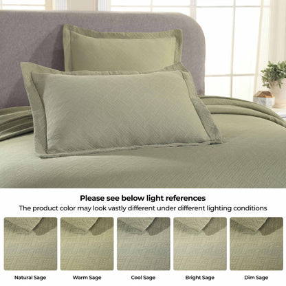 Basket Weave Matelasse Cotton Bedspread Set - Sage