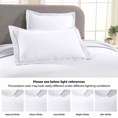 Basket Weave Matelasse Cotton Bedspread Set - White