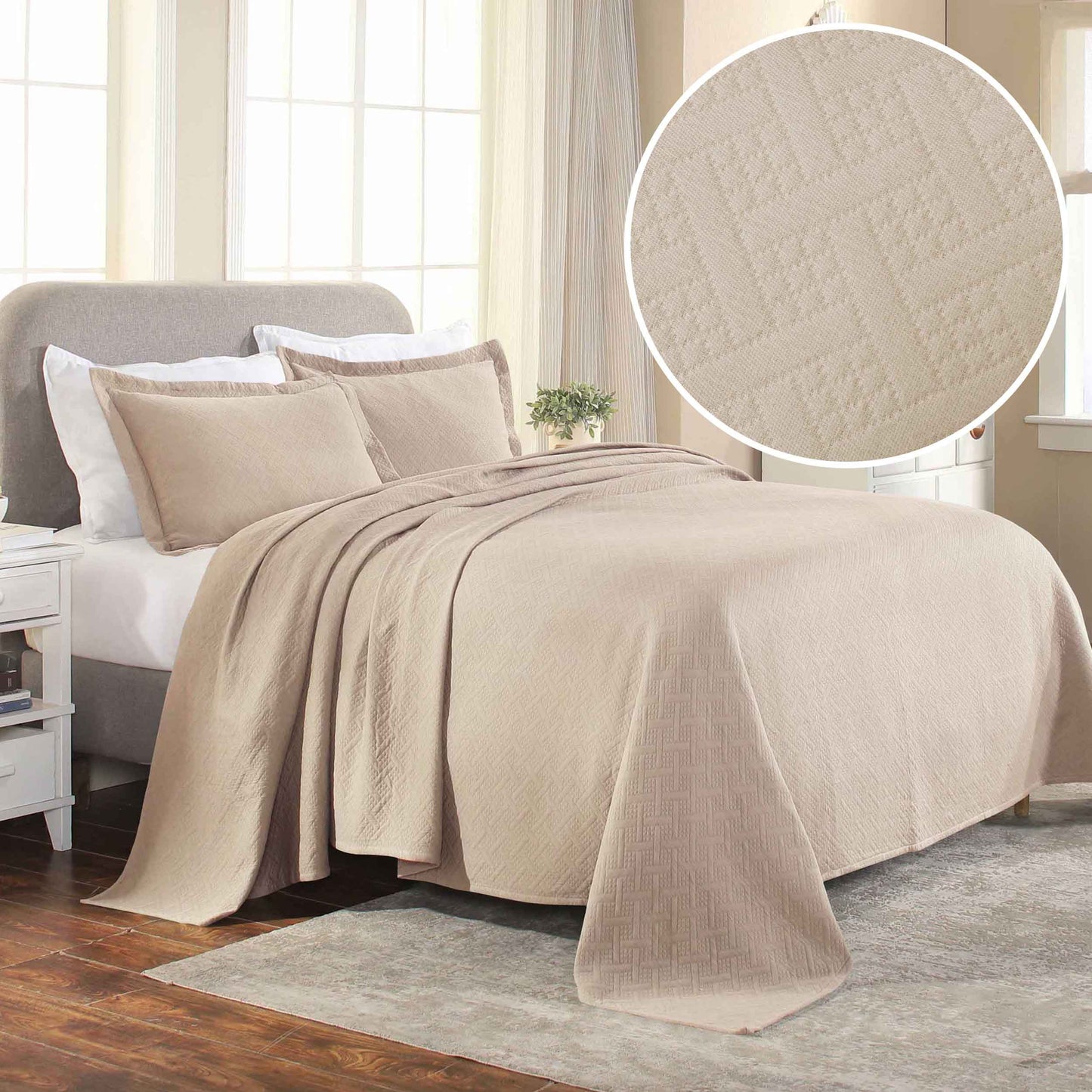 Basket Weave Matelasse Cotton Bedspread Set - Linen