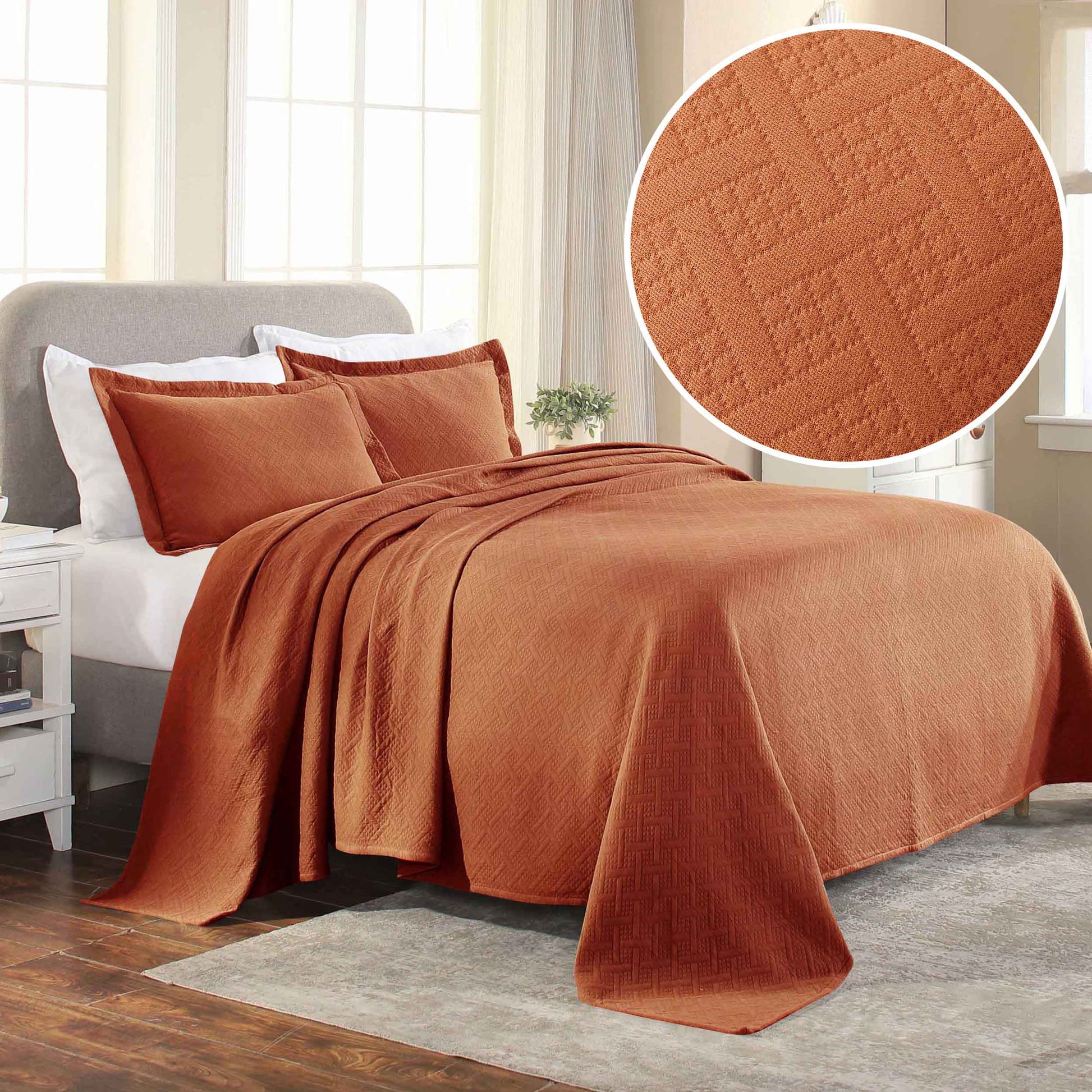 Basket Weave Matelasse Cotton Bedspread Set - Mandarin