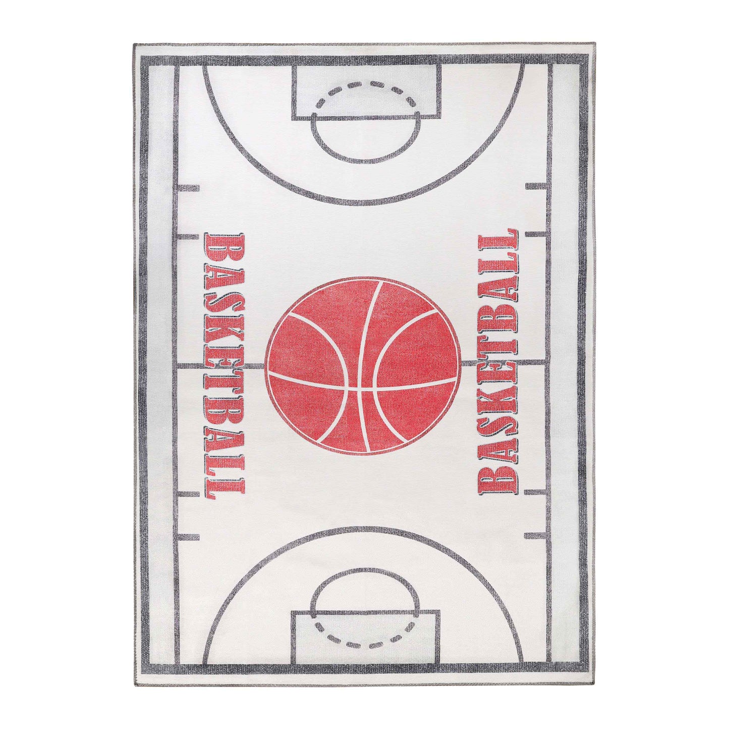 Basketball Court Playroom Non-Slip Kids Washable Indoor Area Rug - Ivory