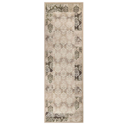 Mystique Distressed Damask Contemporary Area Rug - Beige