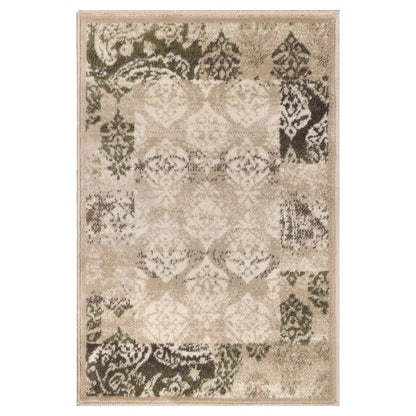 Mystique Distressed Damask Contemporary Area Rug - Beige