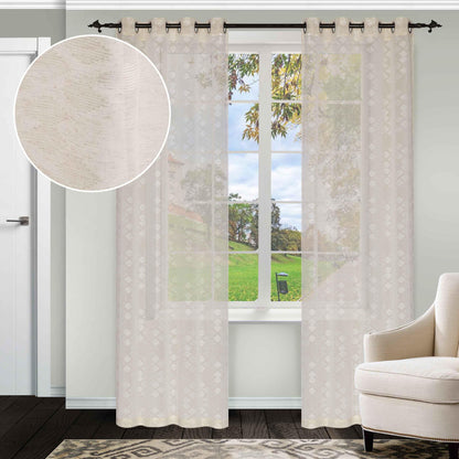 Embroidered Argyle Sheer Grommet Curtain Panel Set