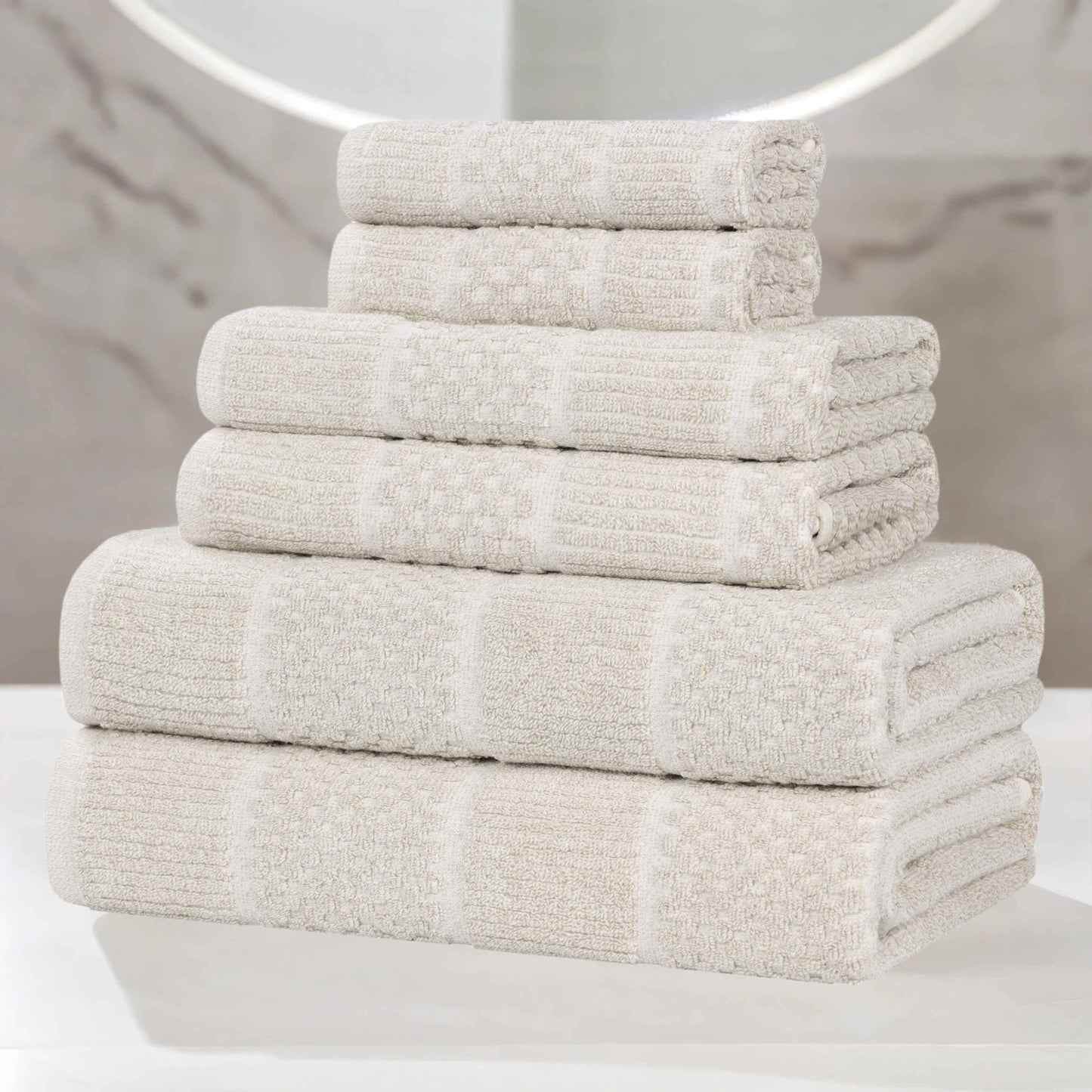 Naples Cotton Blend Textured Checkered and Ribbed 6 Piece Towel Set