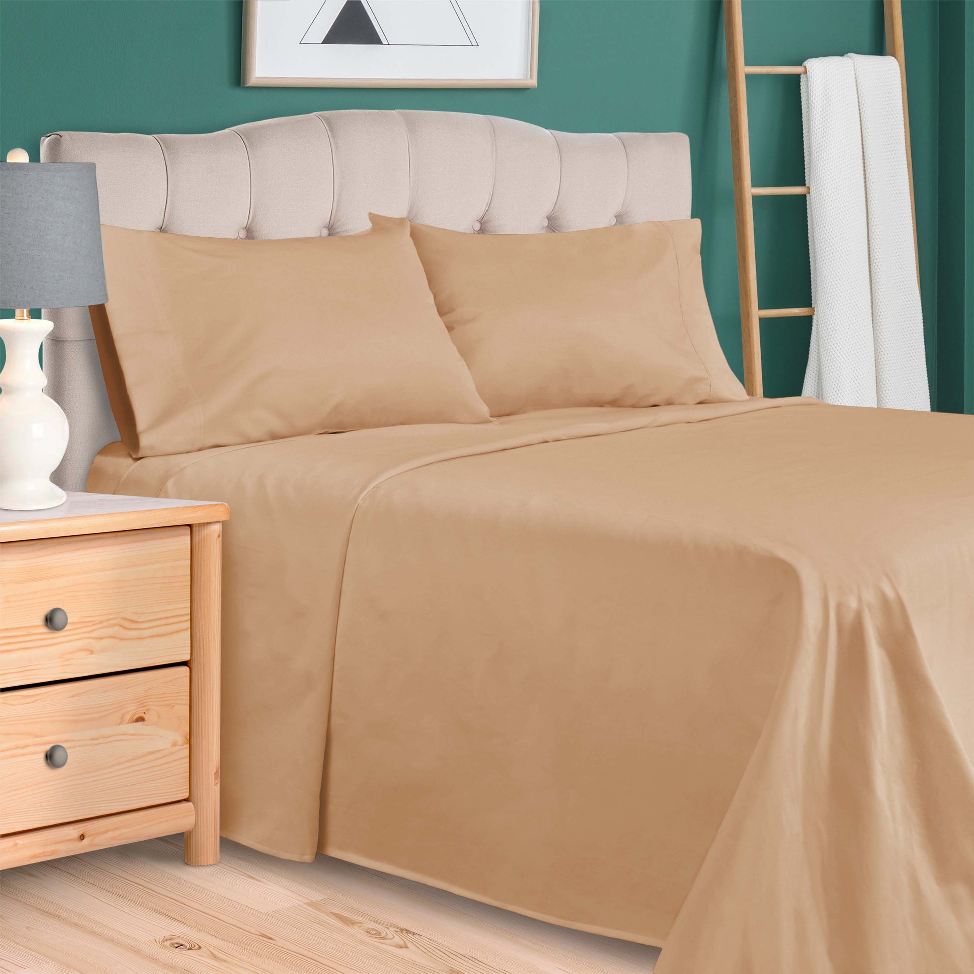 Egyptian Cotton 300 Thread Count Solid Deep Pocket Sheet Set - Beige