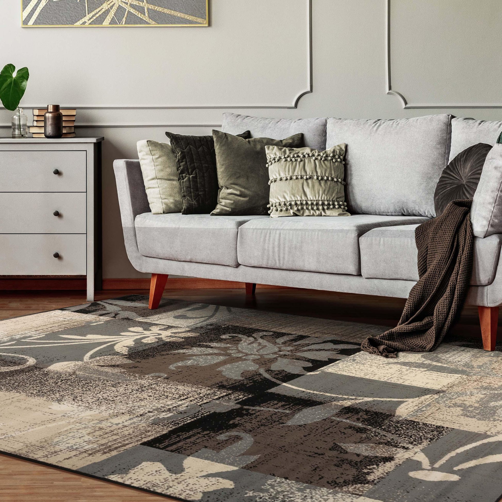 Pastiche Contemporary Floral Patchwork Indoor Area Rug or Runner - Beige