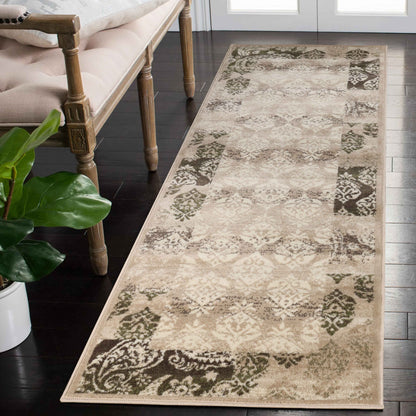 Mystique Distressed Damask Contemporary Area Rug - Beige