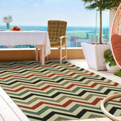 Chevron Zig-Zag Geometric Modern Indoor Outdoor Area Rug - Beige