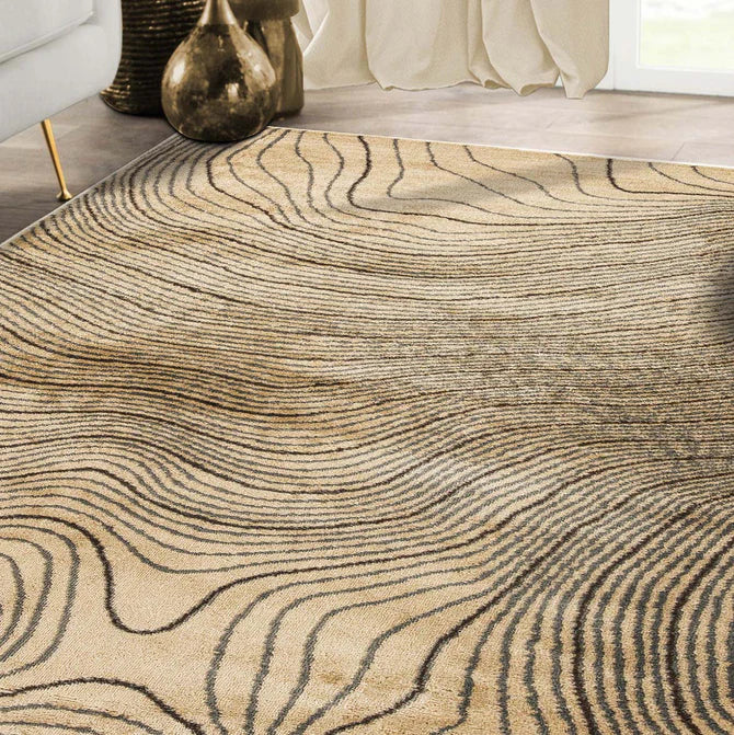 Veer Modern Abstract Wood Grain Indoor Area Rug or Runner - Beige