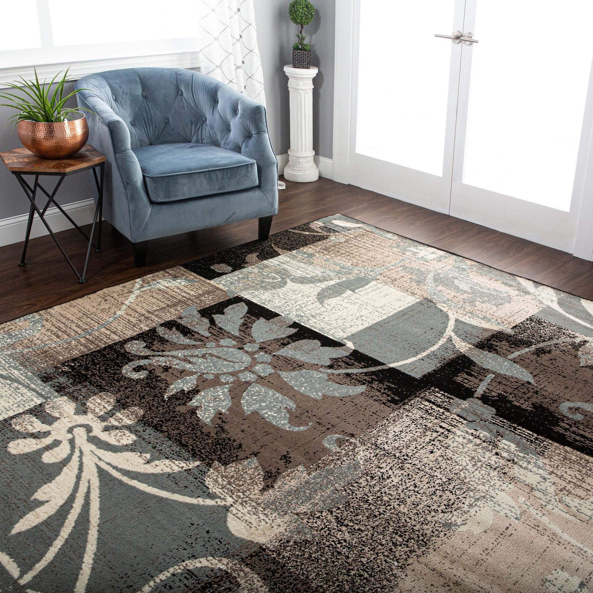 Pastiche Contemporary Floral Patchwork Indoor Area Rug or Runner - Beige