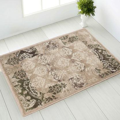 Mystique Distressed Damask Contemporary Area Rug - Beige