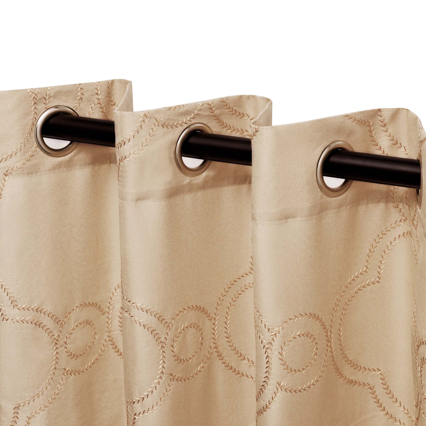 Embroidered Moroccan Sheer Grommet Curtain Panel Set - Beige